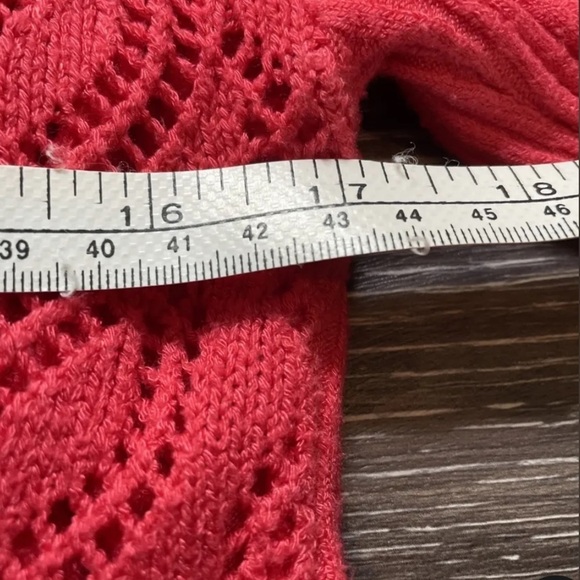 Coral Coloured Long Open Cardigan Open work Knitting - Picture 14 of 16